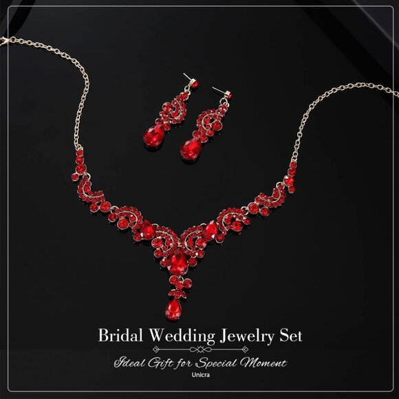 Unicra Bride Wedding Jewelry Sets Crystal Bridal Necklace Earrings Set R… - Picture 1 of 7